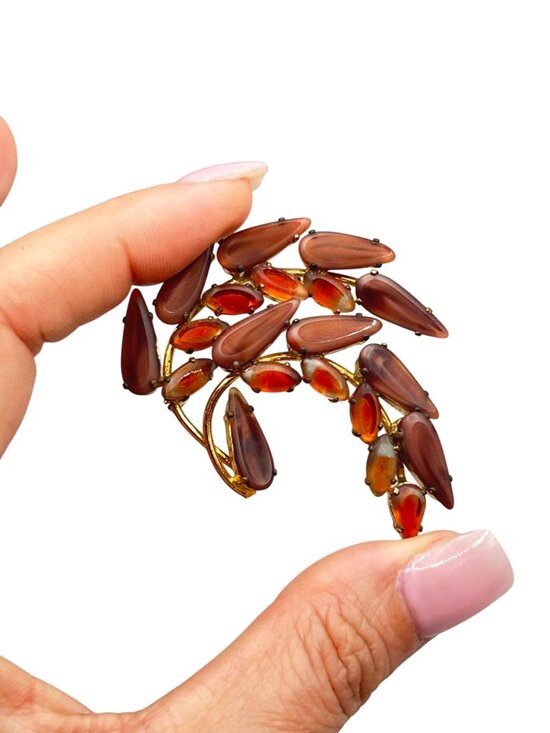 Vintage Jewelry - Vintage Unsigned AUSTRIA Pin Brooch Ombre Glass Rhinestones Fall Foliage Design